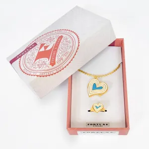 Deco Heart Locket & Signet Ring Gift Set (Ivory & Turquoise) - Gold