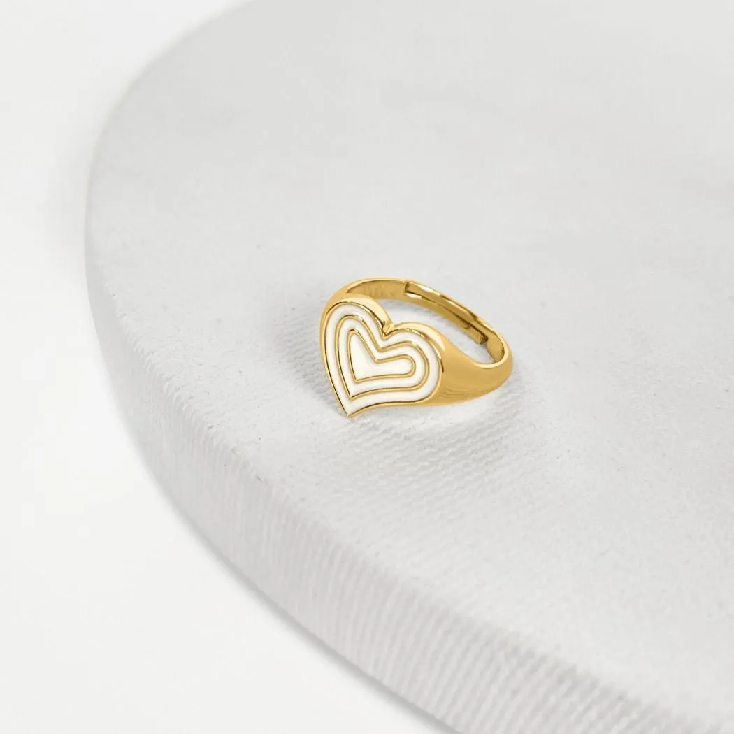 Deco Heart Locket & Signet Ring Gift Set (Ivory) - Gold