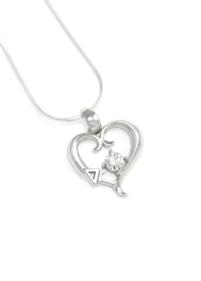 Delta Gamma Sterling Silver Heart Pendant with Clear CZ Crystal