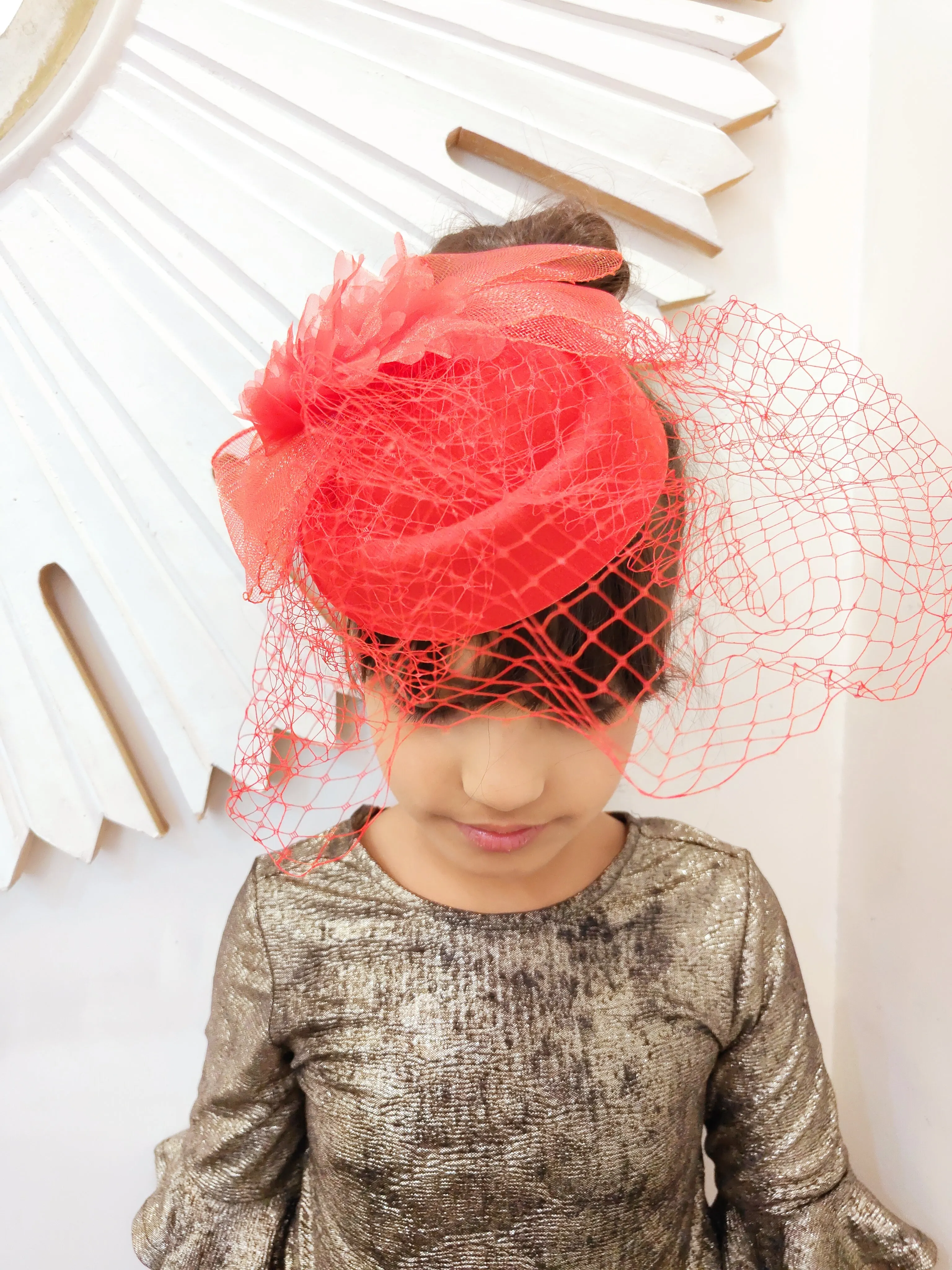 Derby Hat Style Red Mesh Fascinator