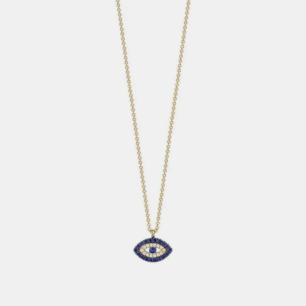 Diamond Evil Eye Sapphire Border Necklace