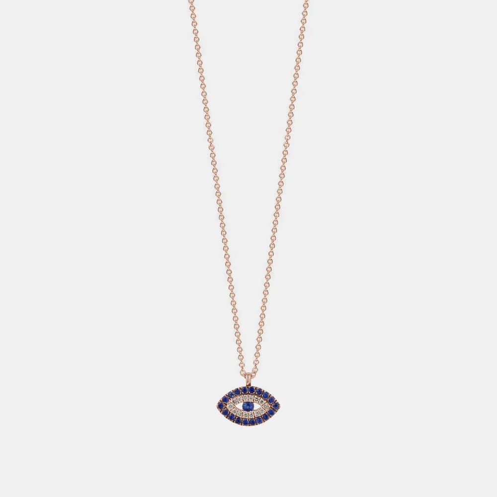 Diamond Evil Eye Sapphire Border Necklace