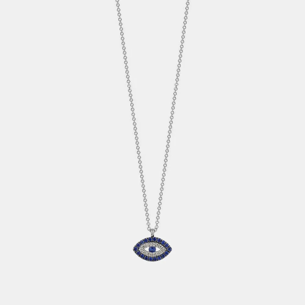 Diamond Evil Eye Sapphire Border Necklace