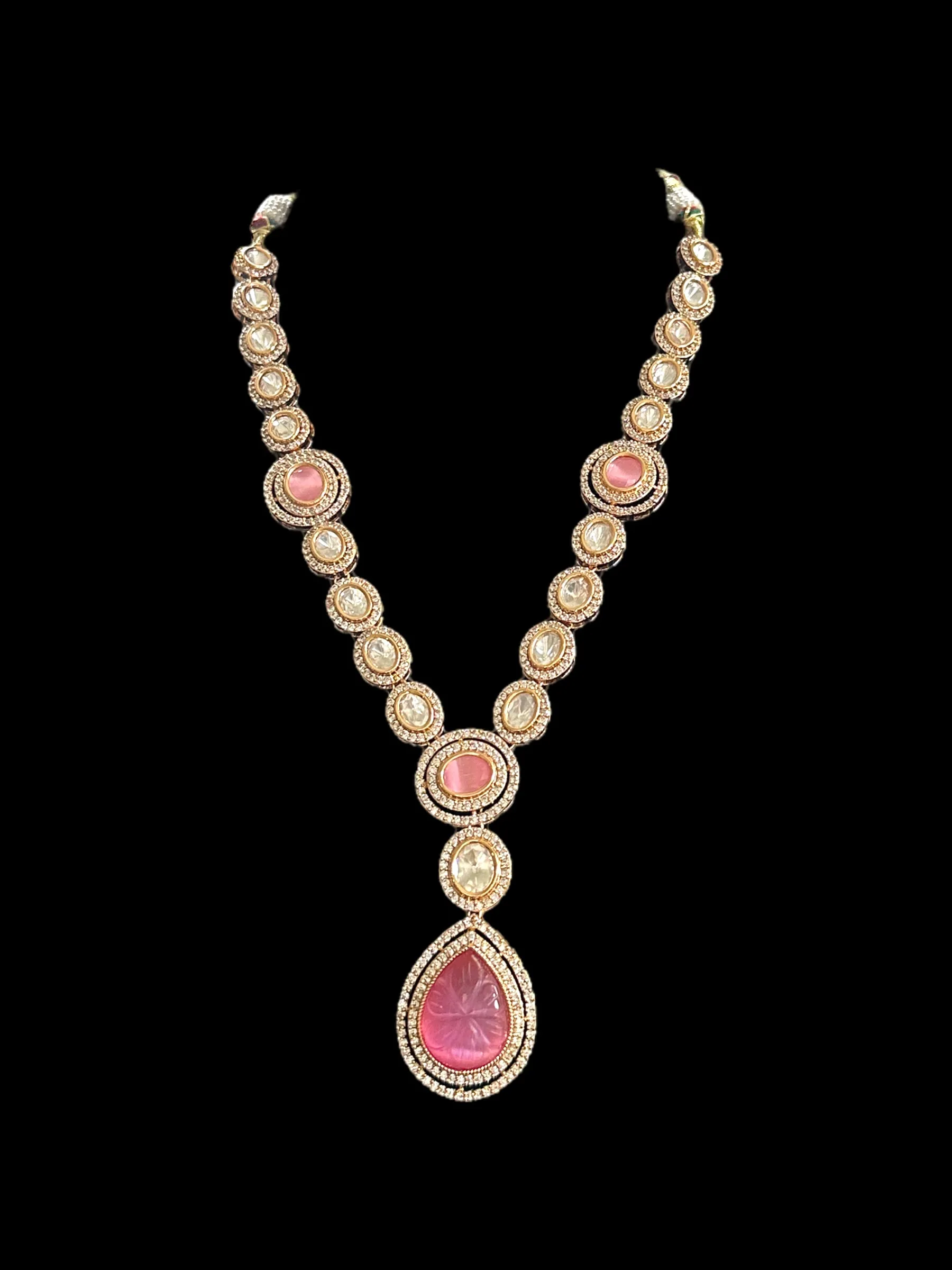 DNS93 Reema high quality Polki necklace set - PINK  ( READY TO SHIP )