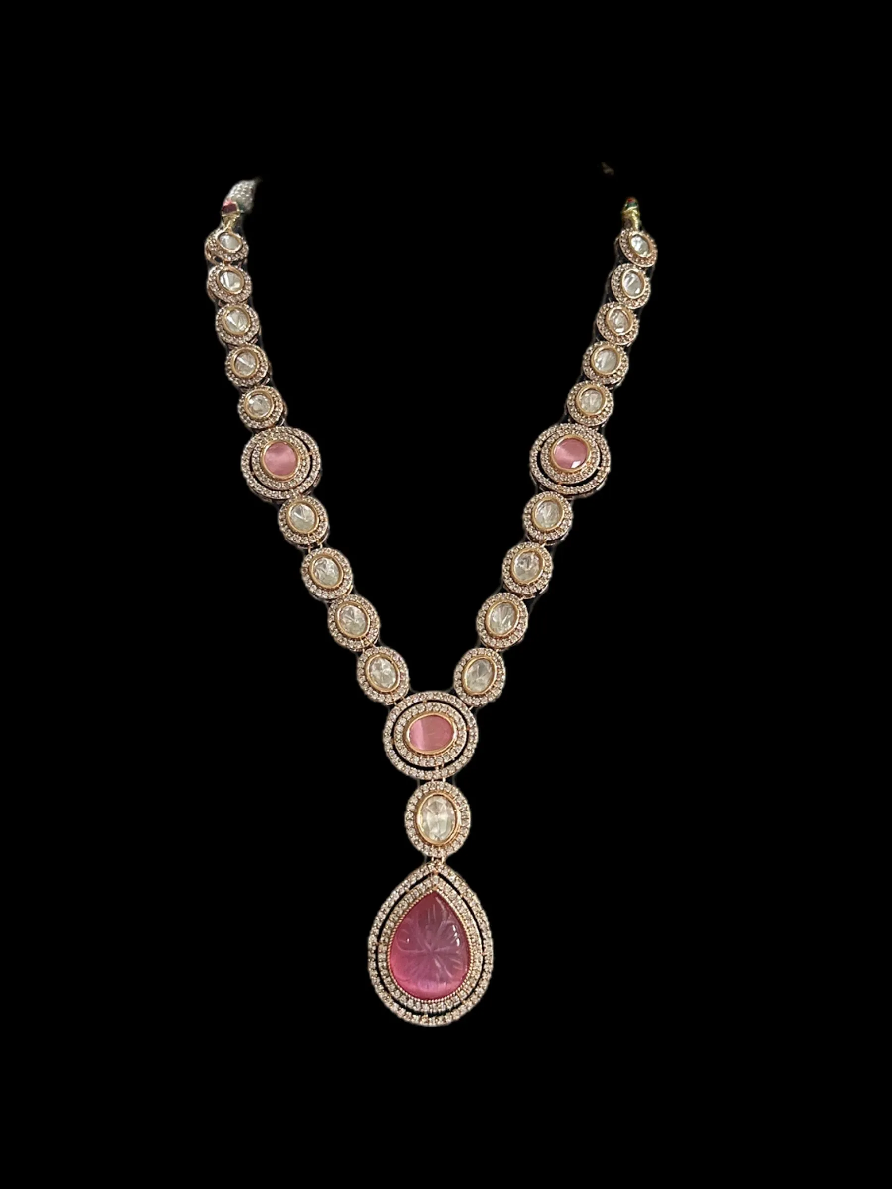 DNS93 Reema high quality Polki necklace set - PINK  ( READY TO SHIP )