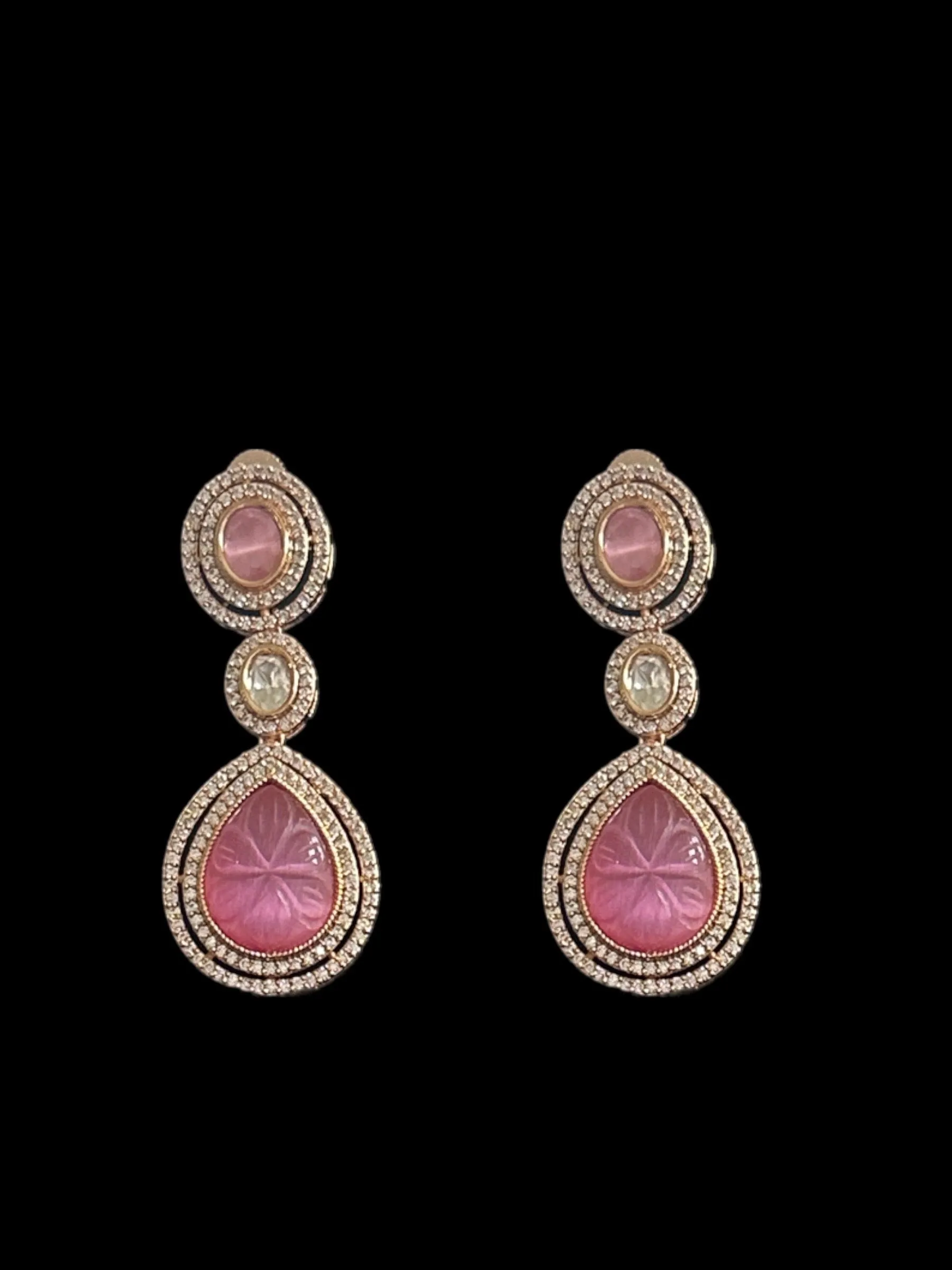 DNS93 Reema high quality Polki necklace set - PINK  ( READY TO SHIP )