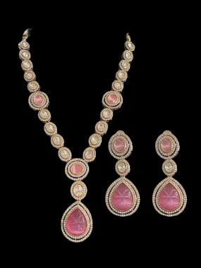 DNS93 Reema high quality Polki necklace set - PINK  ( READY TO SHIP )