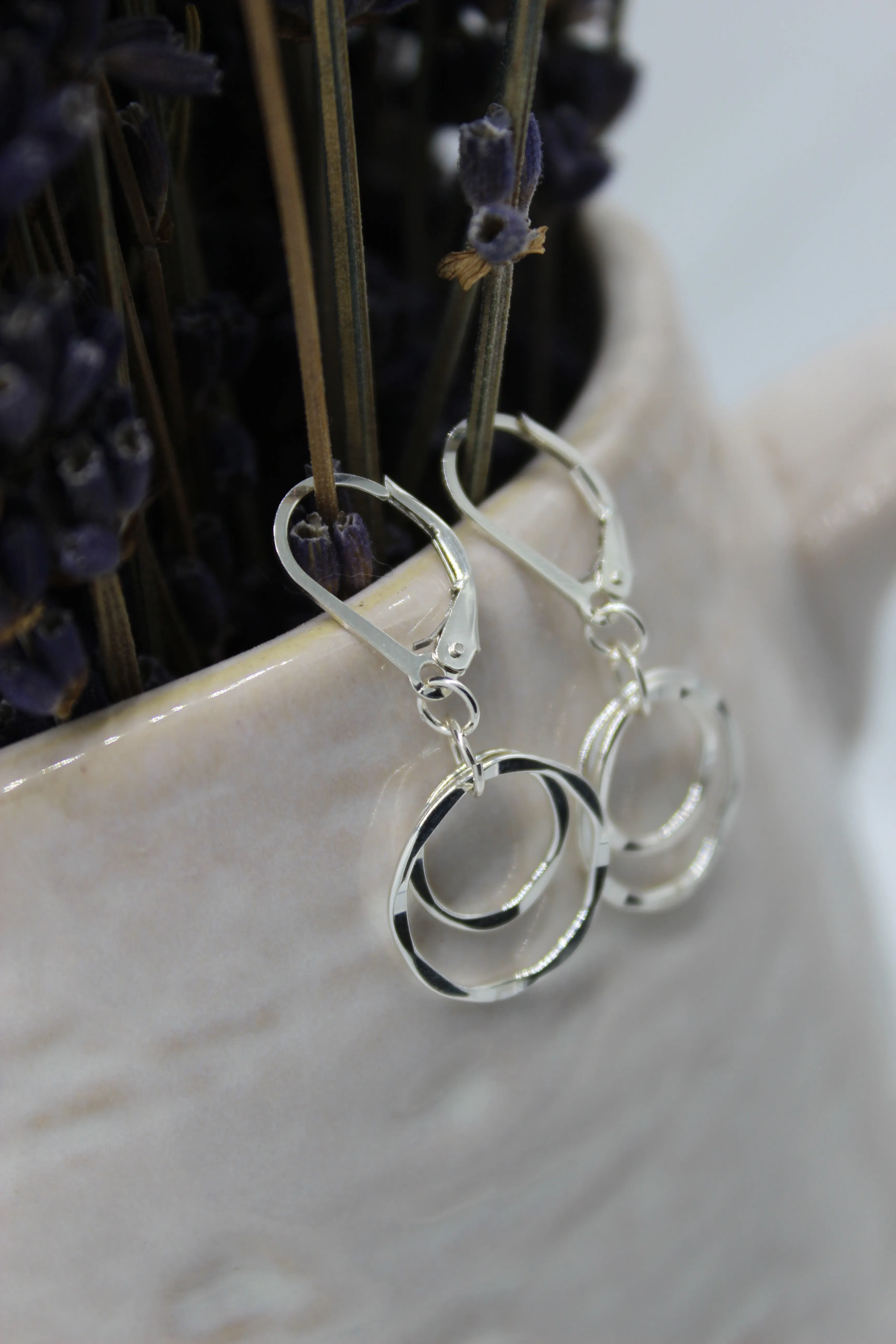 Double Circle Silver Dangle Earrings