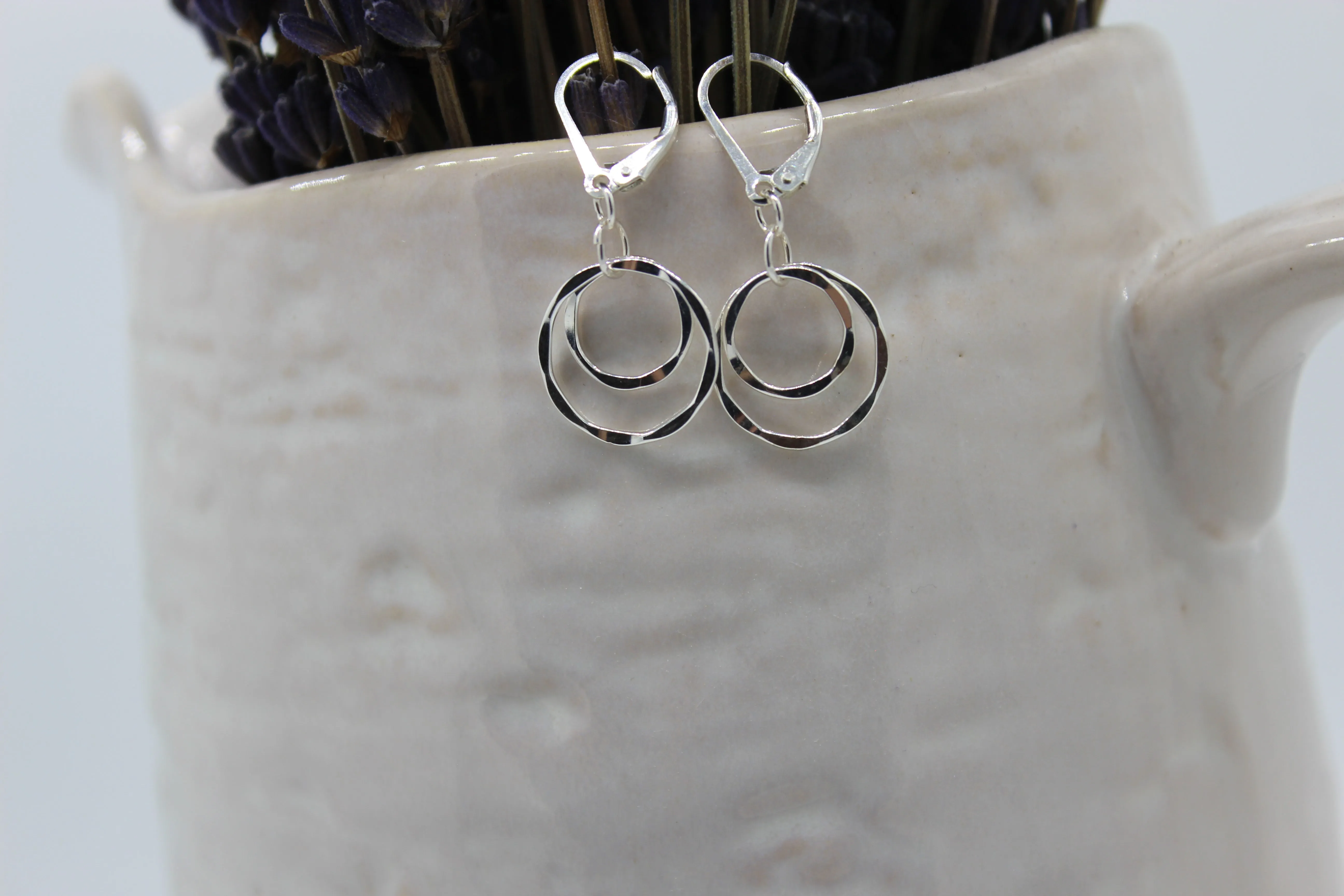 Double Circle Silver Dangle Earrings