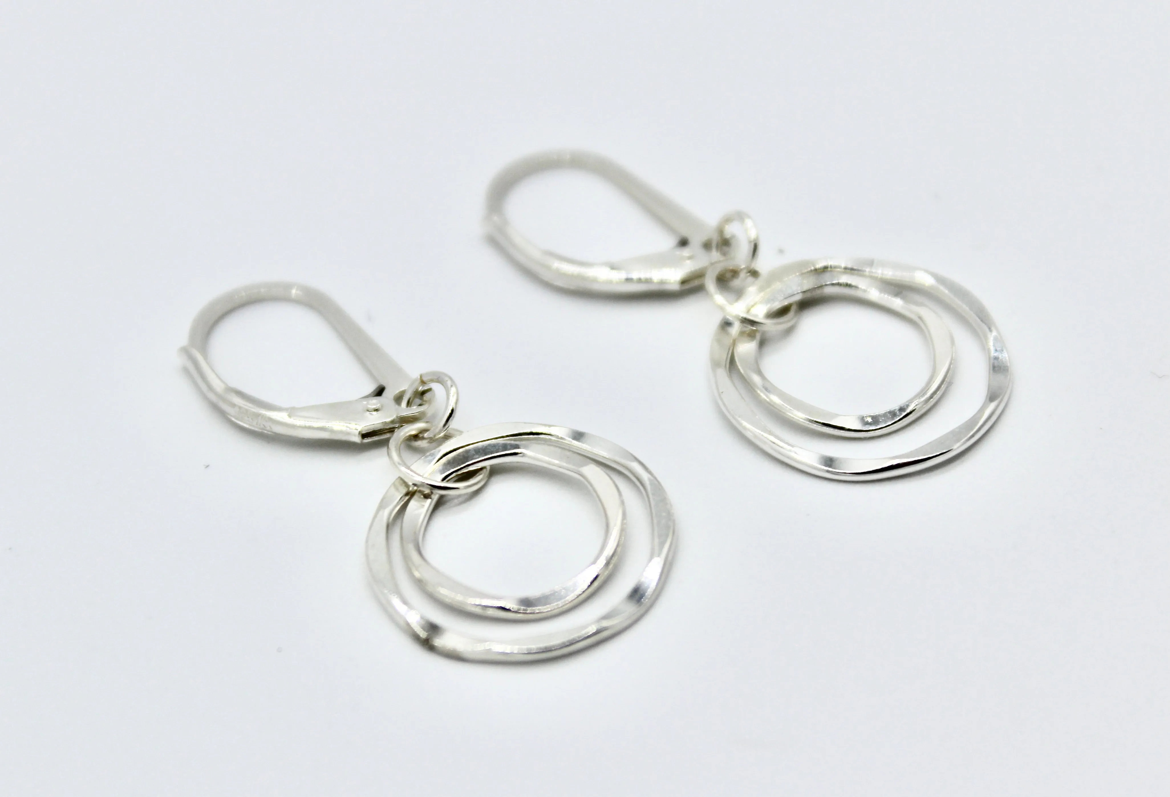 Double Circle Silver Dangle Earrings