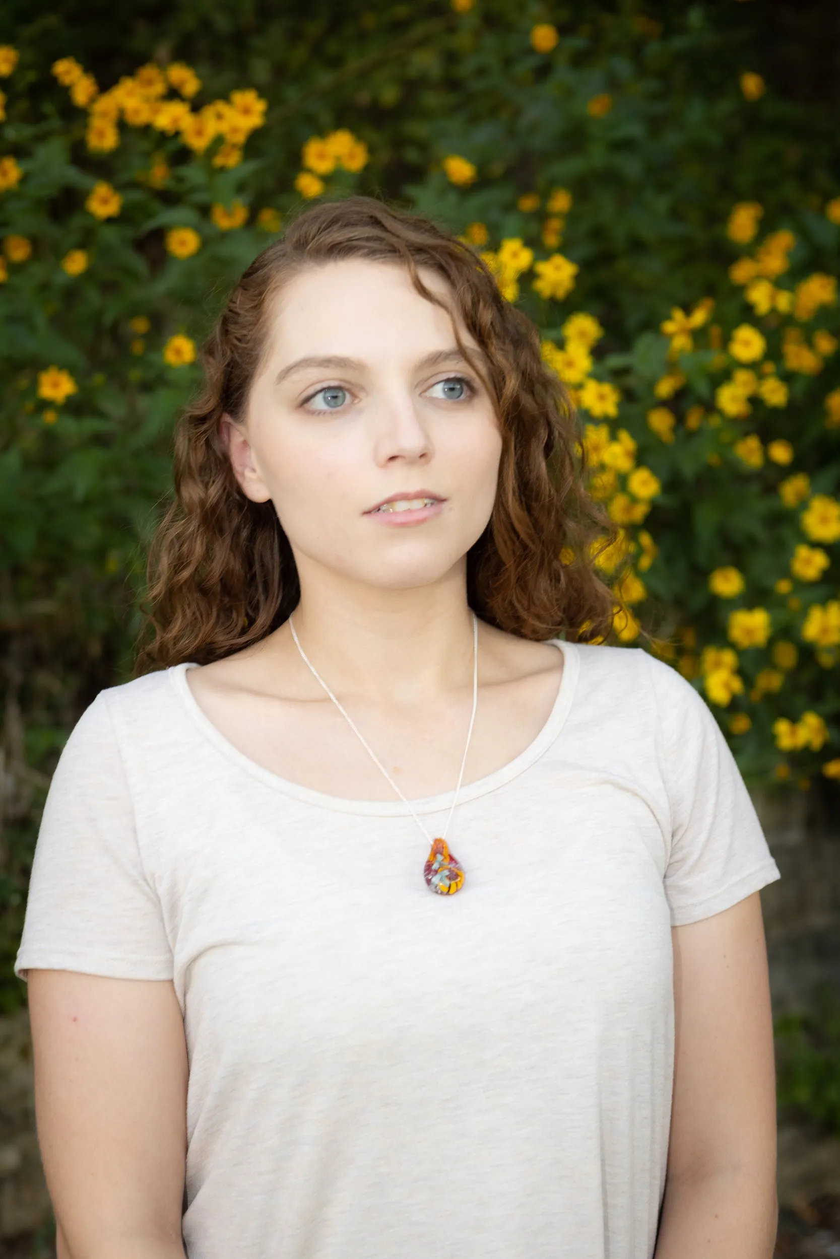 Double Dragonfly Pendant with Flowers and Ash