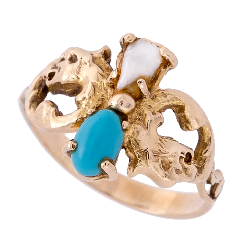 Dragon Art Nouveau Turquoise and Pearl Ring