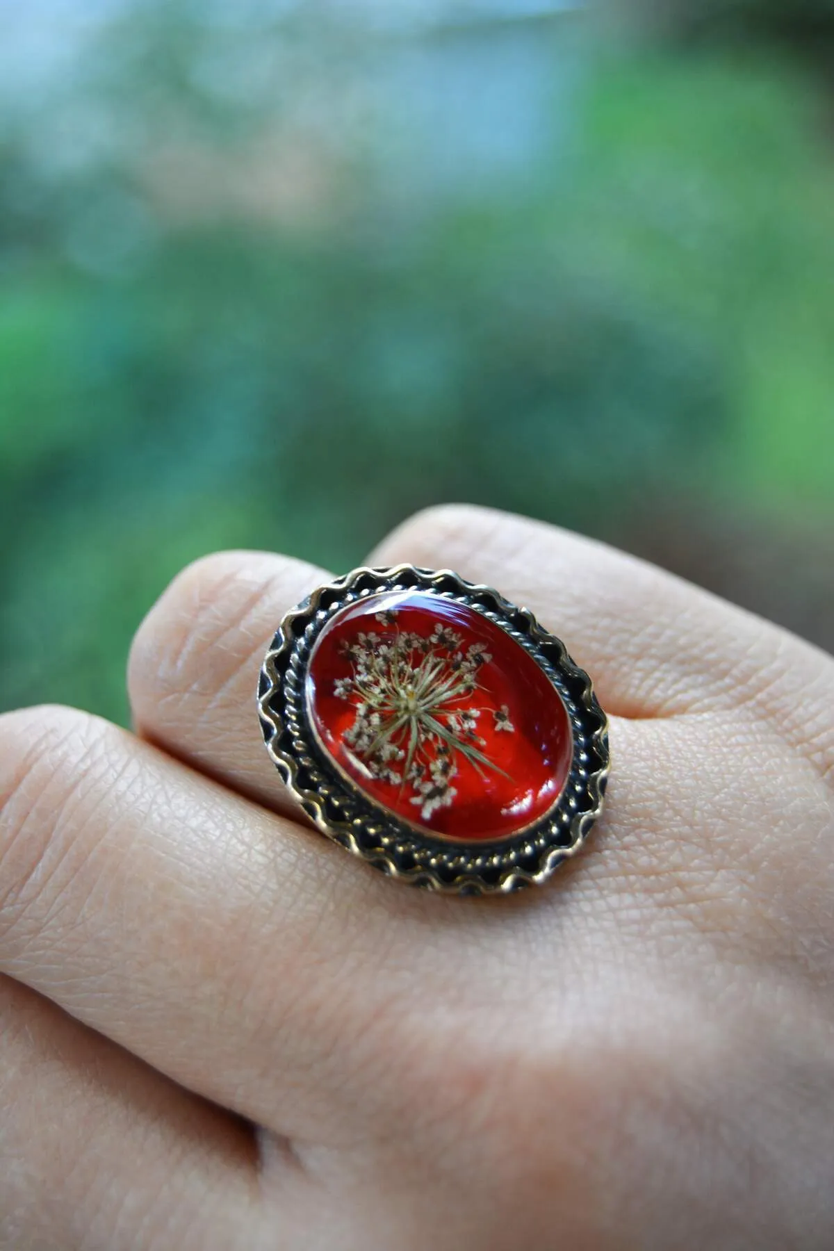 Dried Flower Adjustable Red Women's Ring