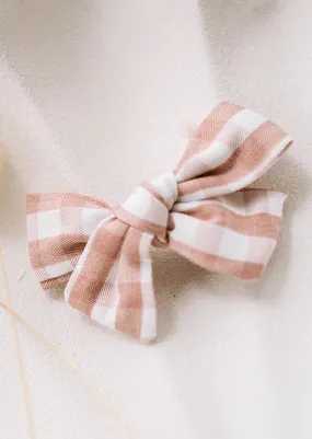 Dusty Pink Gingham Bow - Clip