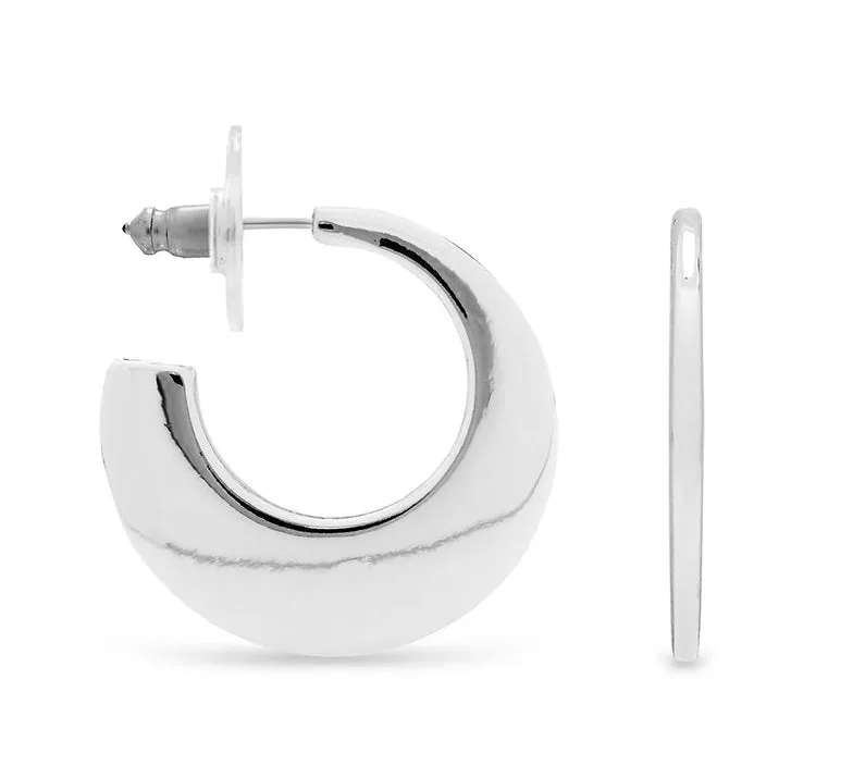 Ear Sense Earring F412 Silver Flat Crescent Stud Hoop