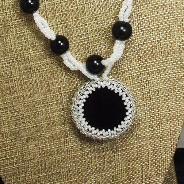 Earlene Beaded Black Agate Cabochon pendant Necklace