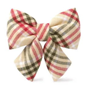 Eggnog Plaid Flannel Holiday Lady Dog Bow: Small