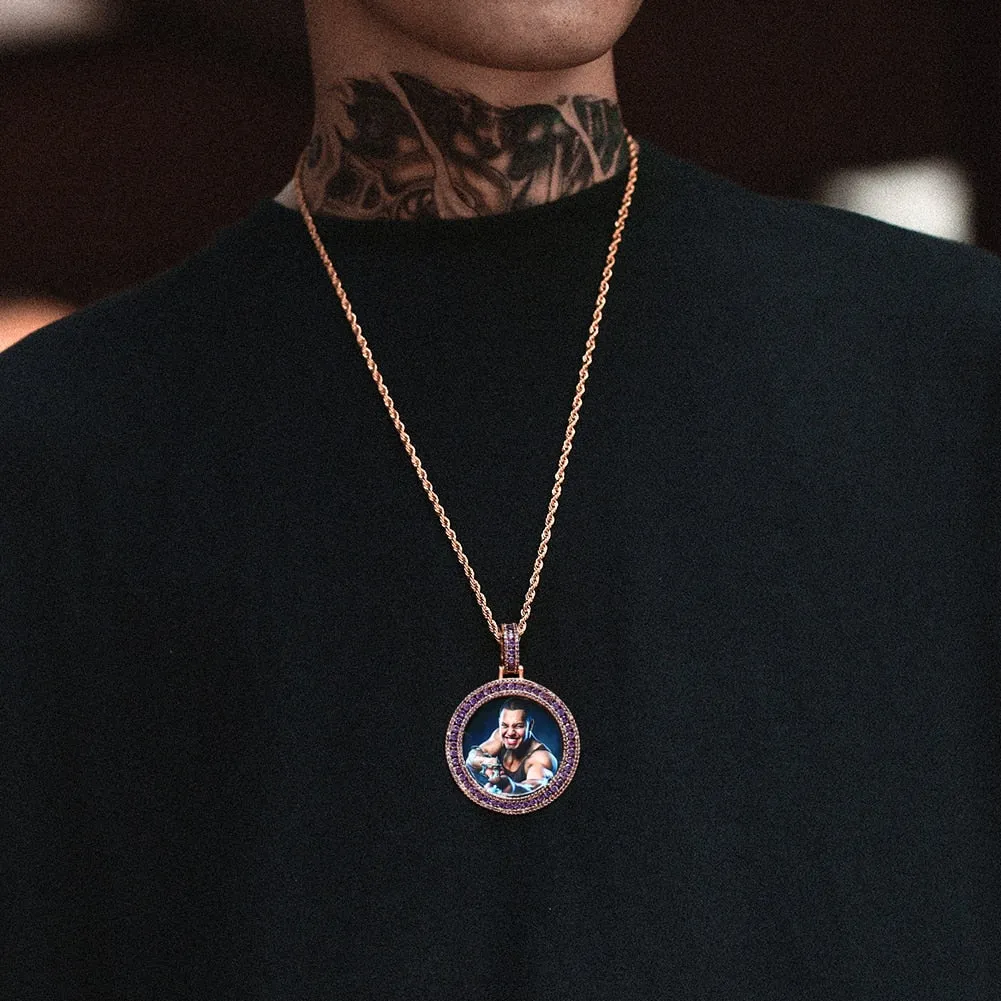 Exclusive Purple Stone Photo Medallion Necklace For Men