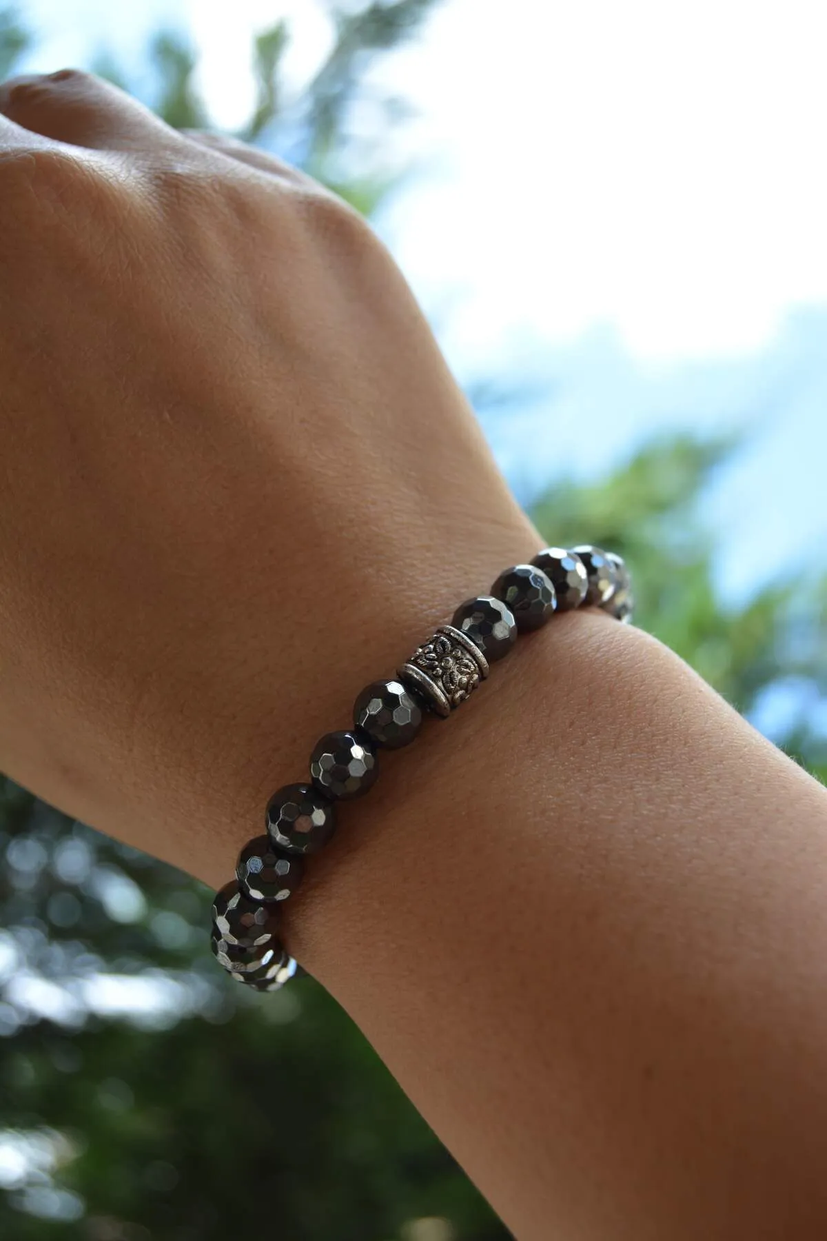 Facet Cut Hematite Gray Unisex Bracelet For Both Men and Women