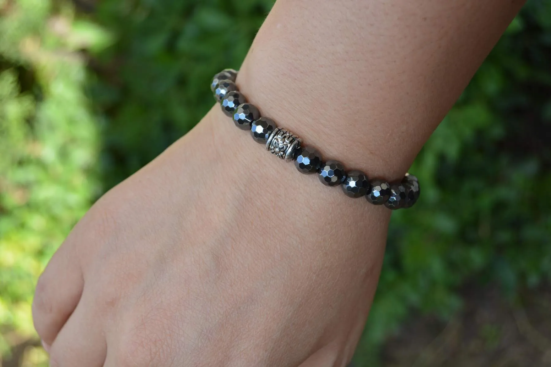 Facet Cut Hematite Gray Unisex Bracelet For Both Men and Women