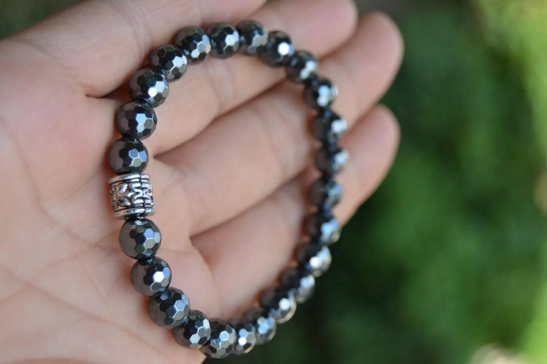 Facet Cut Hematite Gray Unisex Bracelet For Both Men and Women