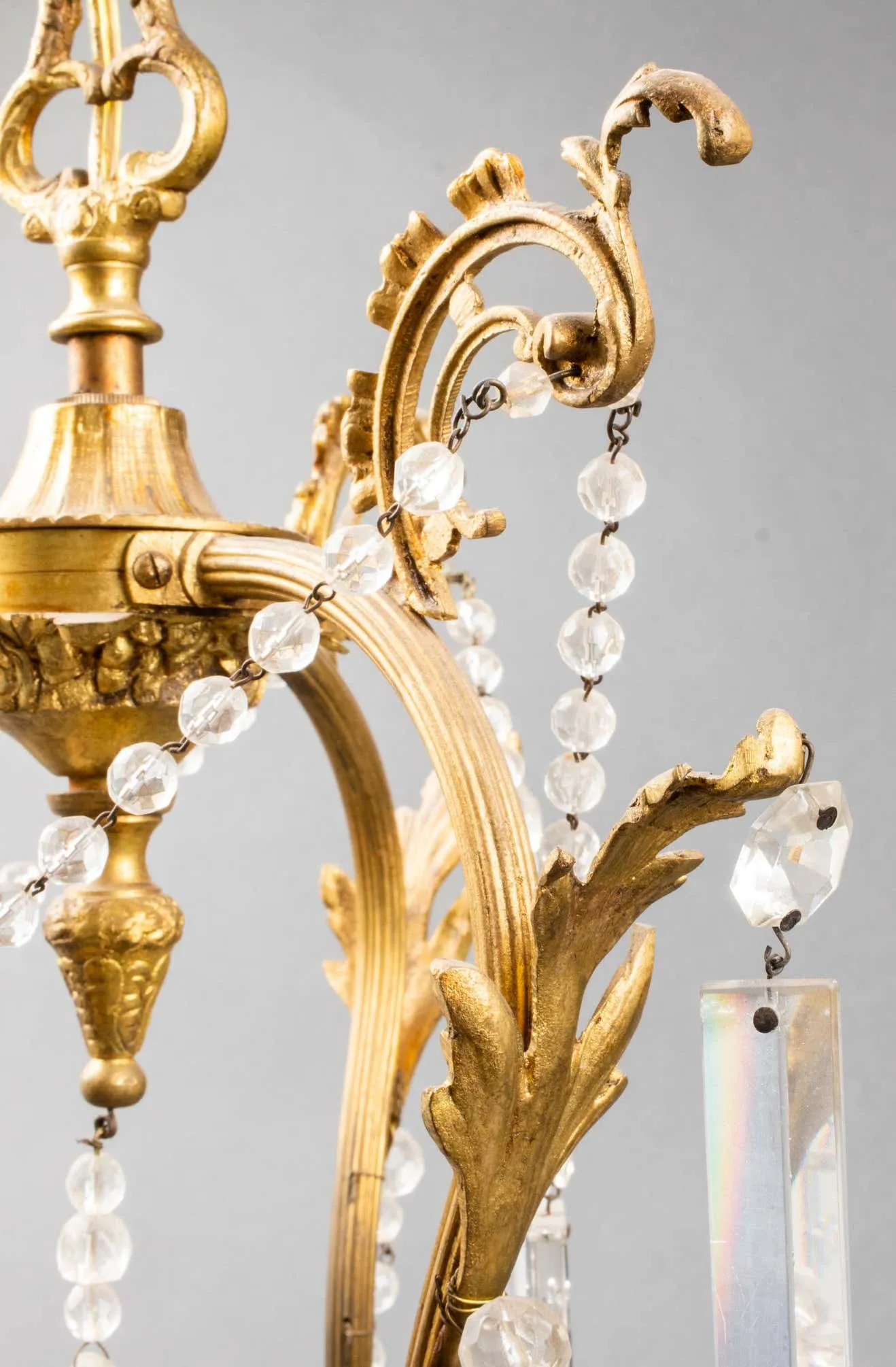 French Rococo Style Gilt Brass & Crystal Pendant