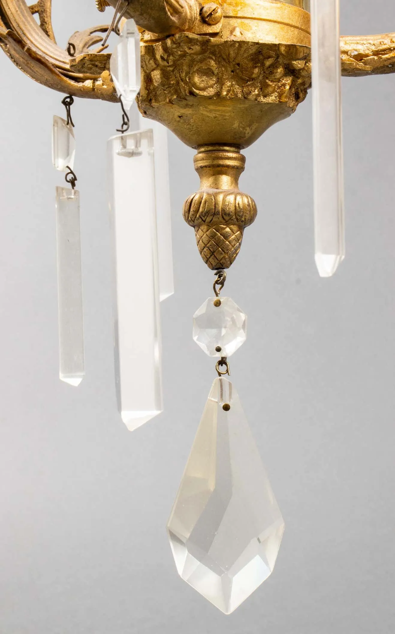 French Rococo Style Gilt Brass & Crystal Pendant