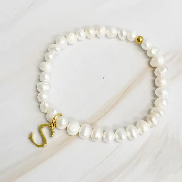 Freshwater Pearl Initial Charm Bracelet