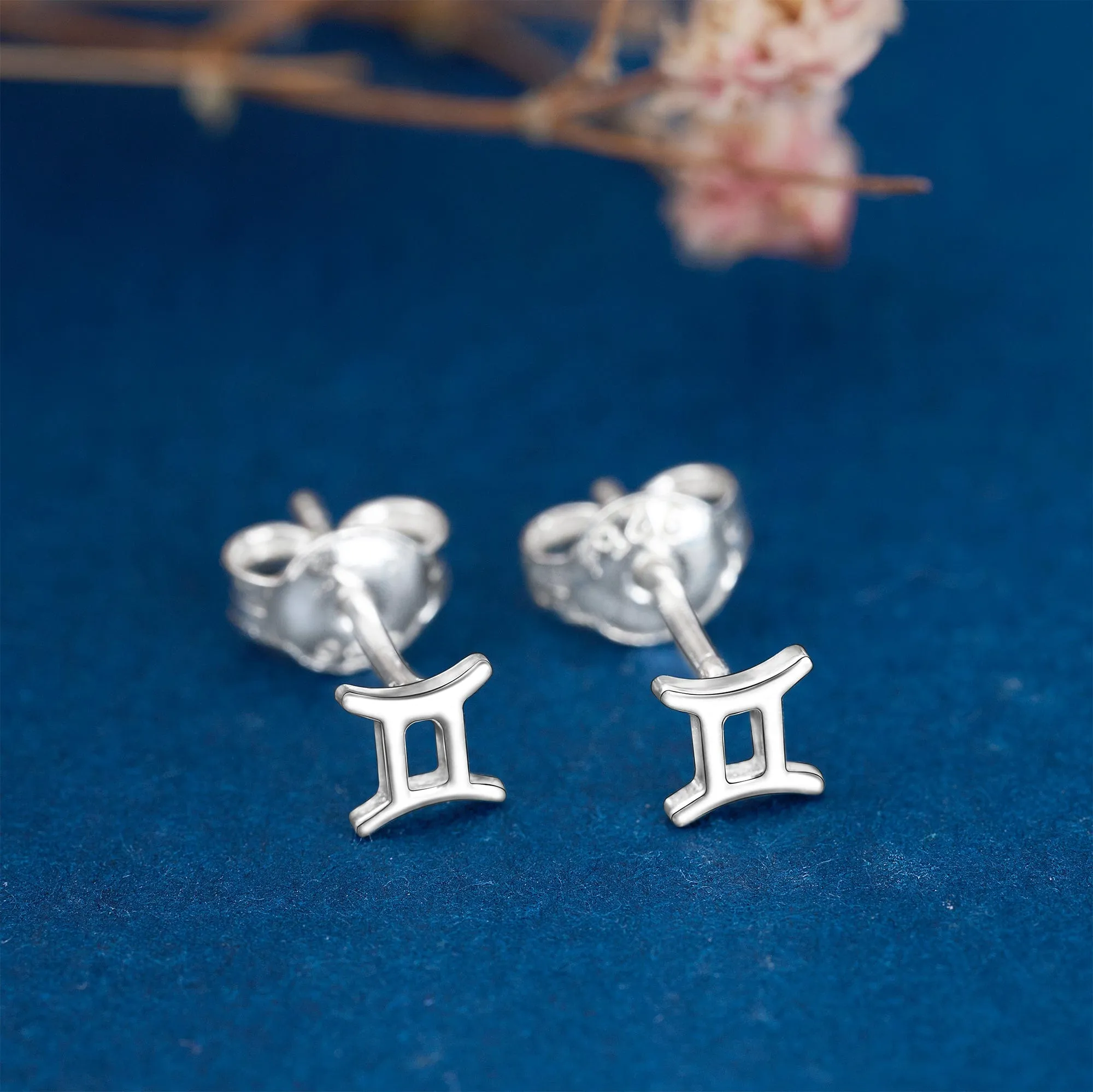 Gemini Stud Earrings Sterling Silver - Zodiac Constellation Earrings