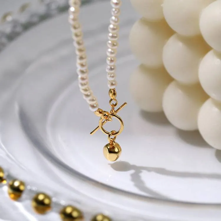 Gold Ball Pendant Pearl Necklace Gold Vermeil