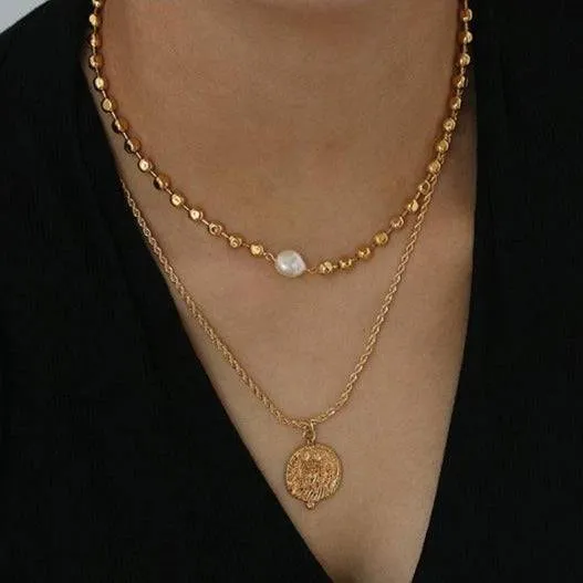 Gold Beaded Pearl Necklace & Bracelet (Purchase Individually)