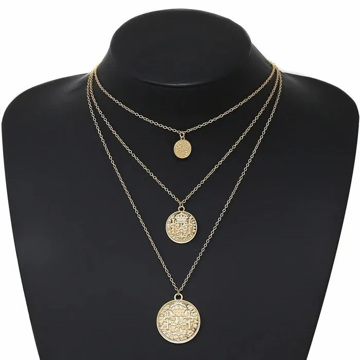 Gold Coin Pendant Layered Necklace