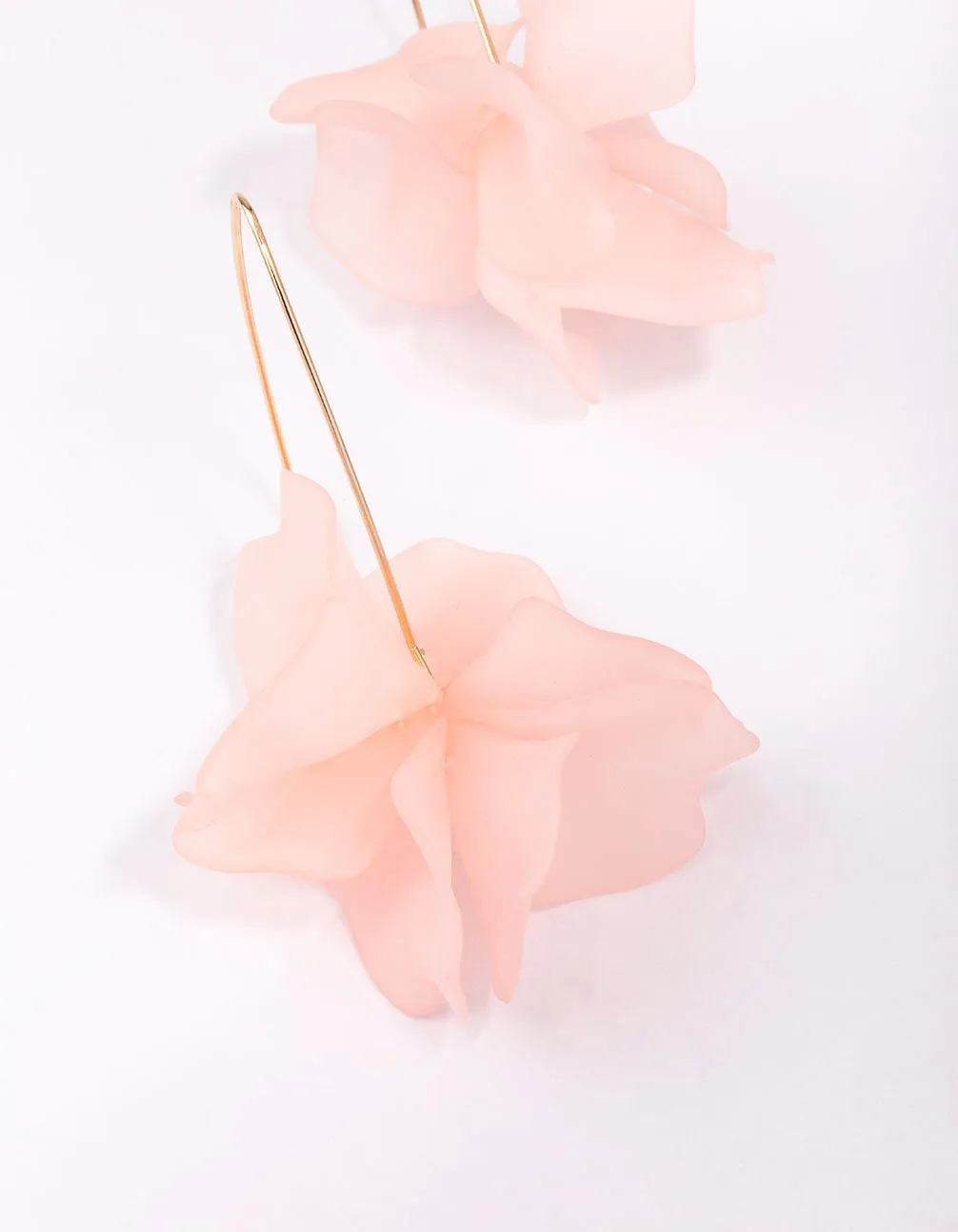 Gold Frosted Pink Flower Drop Earrings