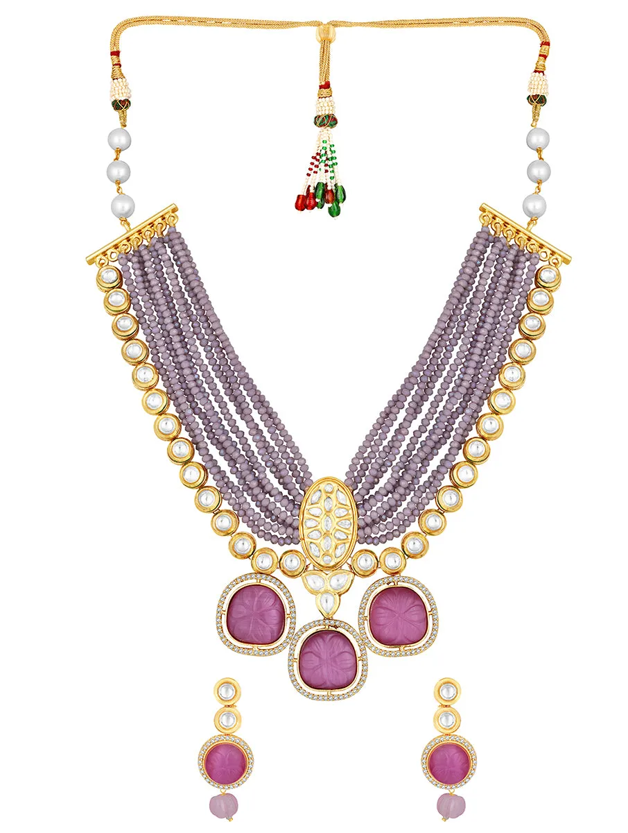 Gold Plated Kundan Necklace with Onyx and Agate