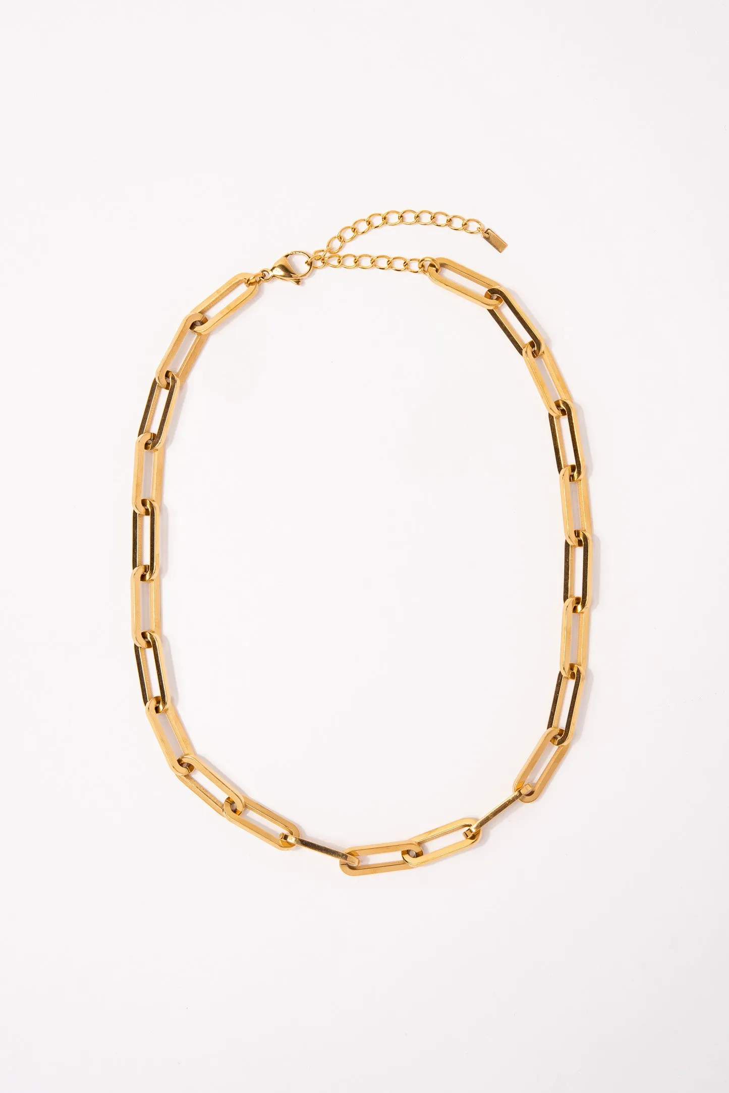 Gold Plated Stainless Steel Paper Clip Industrial Chain Necklace - Gold