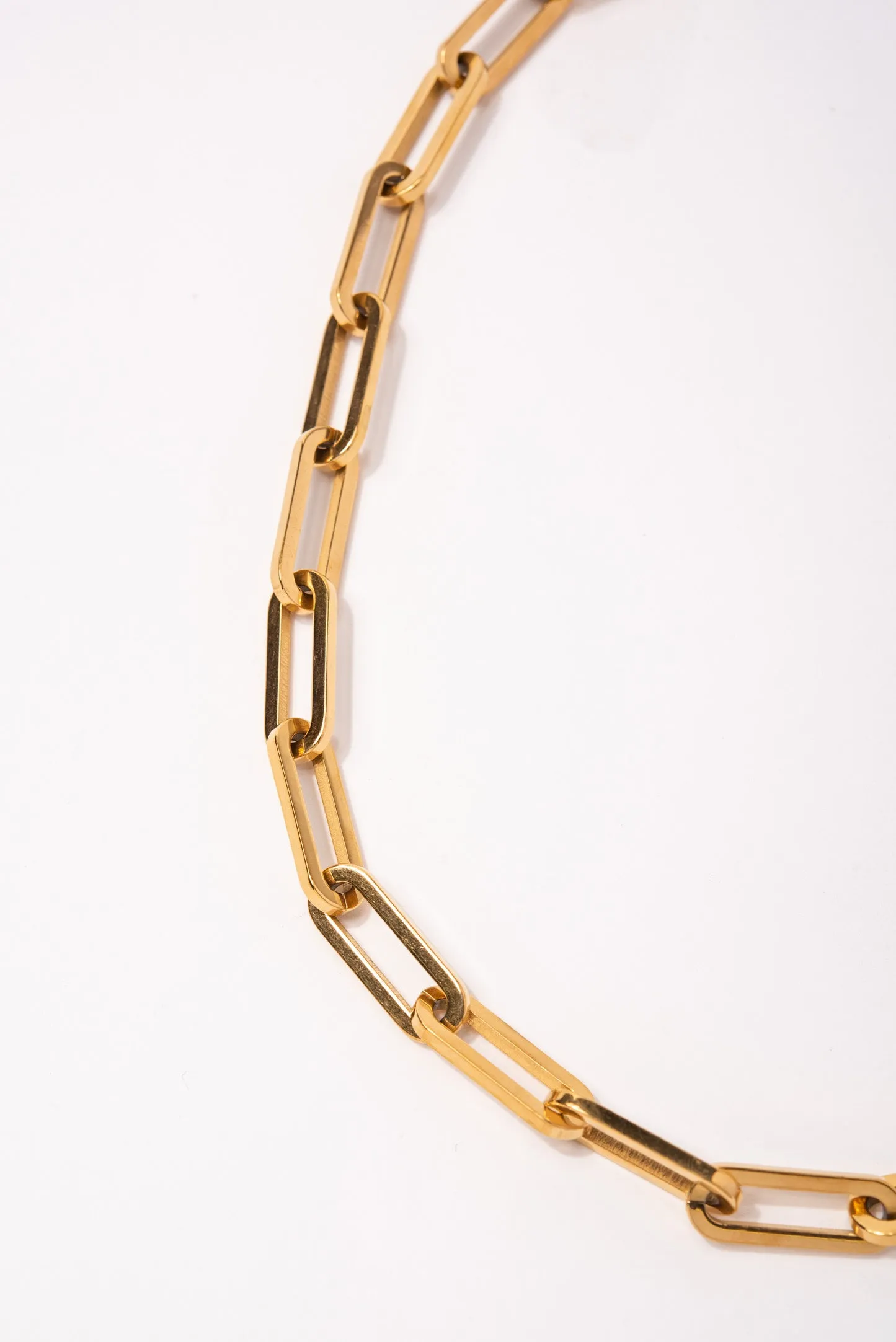 Gold Plated Stainless Steel Paper Clip Industrial Chain Necklace - Gold