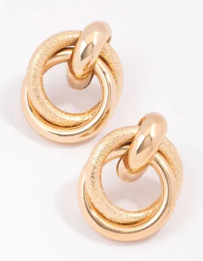 Gold Textured Doorknocker Stud Earrings