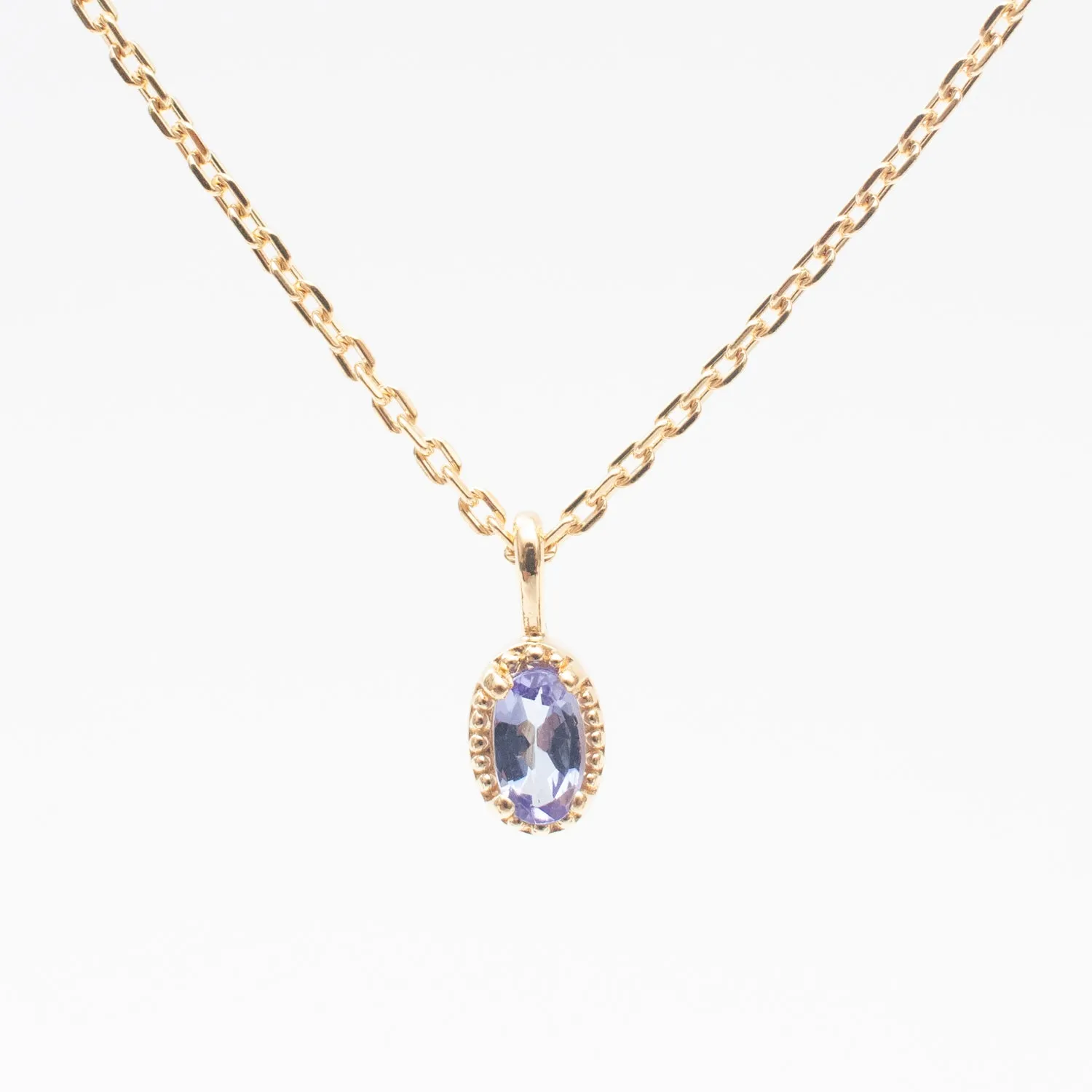 Gold Vermeil Oval Milgrain Edge Tanzanite Necklace