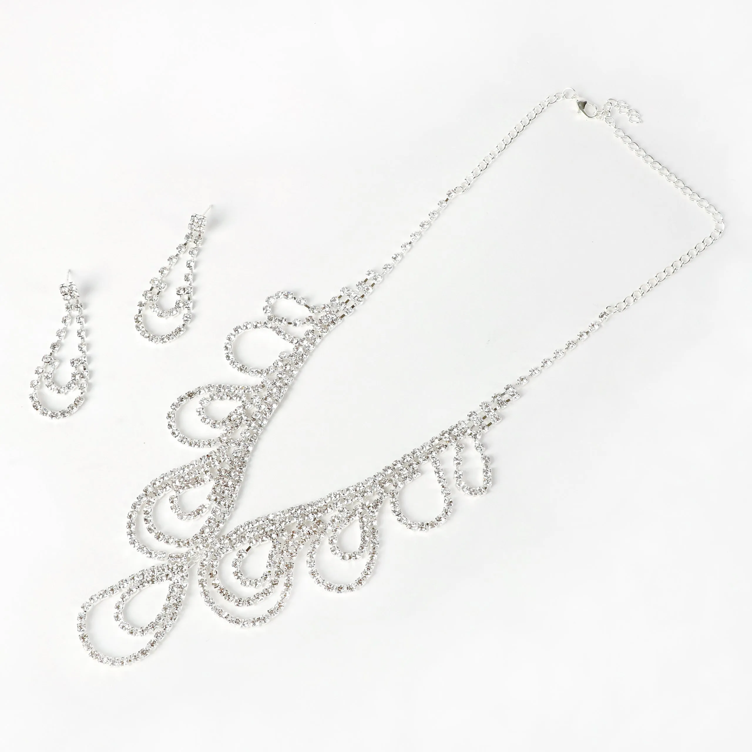 Grace Teardrop Layered Rhinestone Necklace & Earring Set