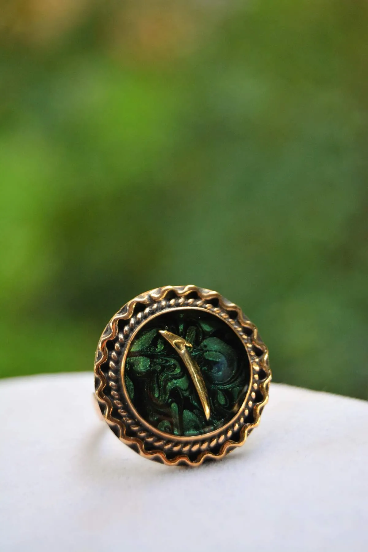 Green Ebru Elif Figured Adjustable Women's Ring