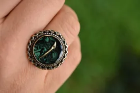 Green Ebru Elif Figured Adjustable Women's Ring