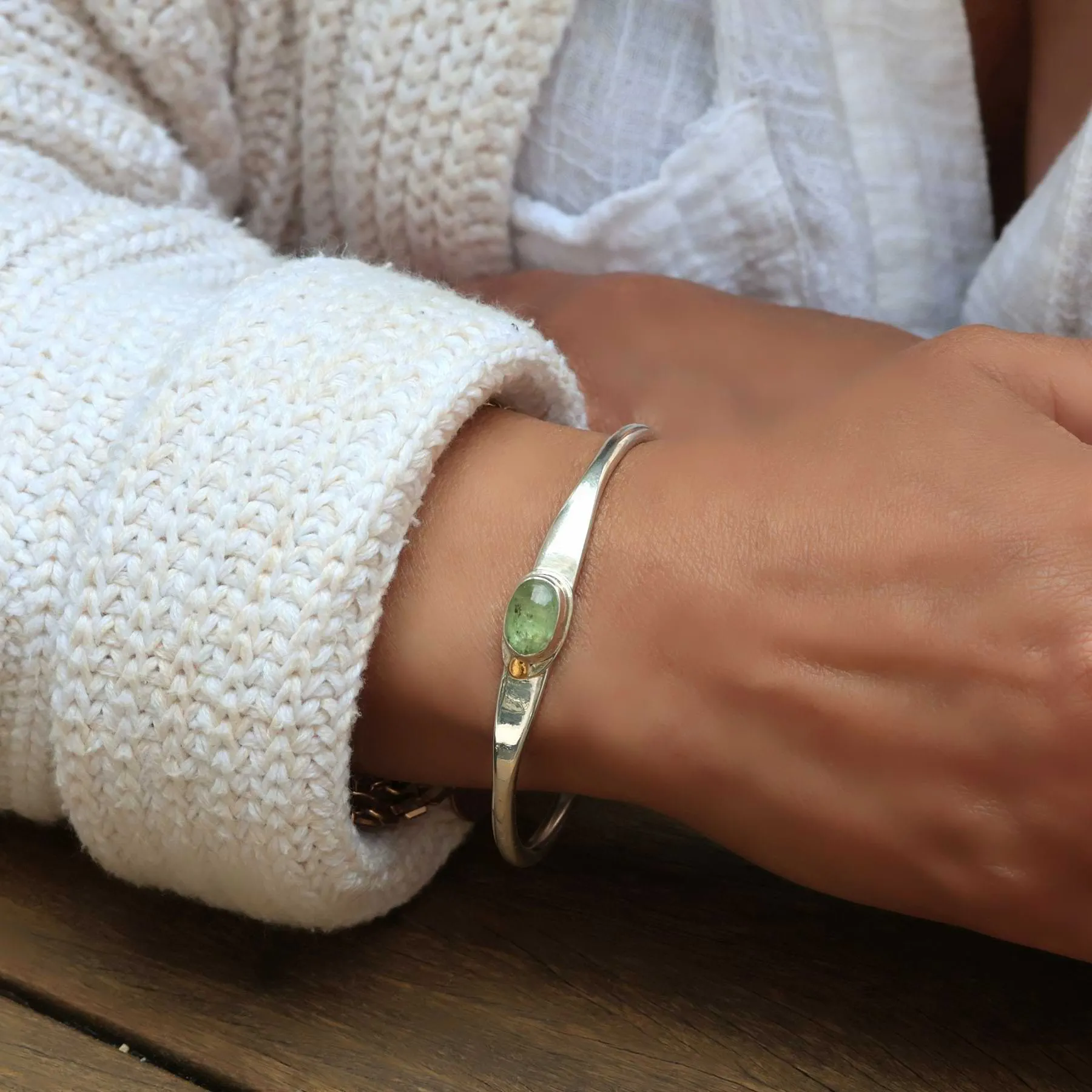 Green Kyanite Silver Cuff Bracelet