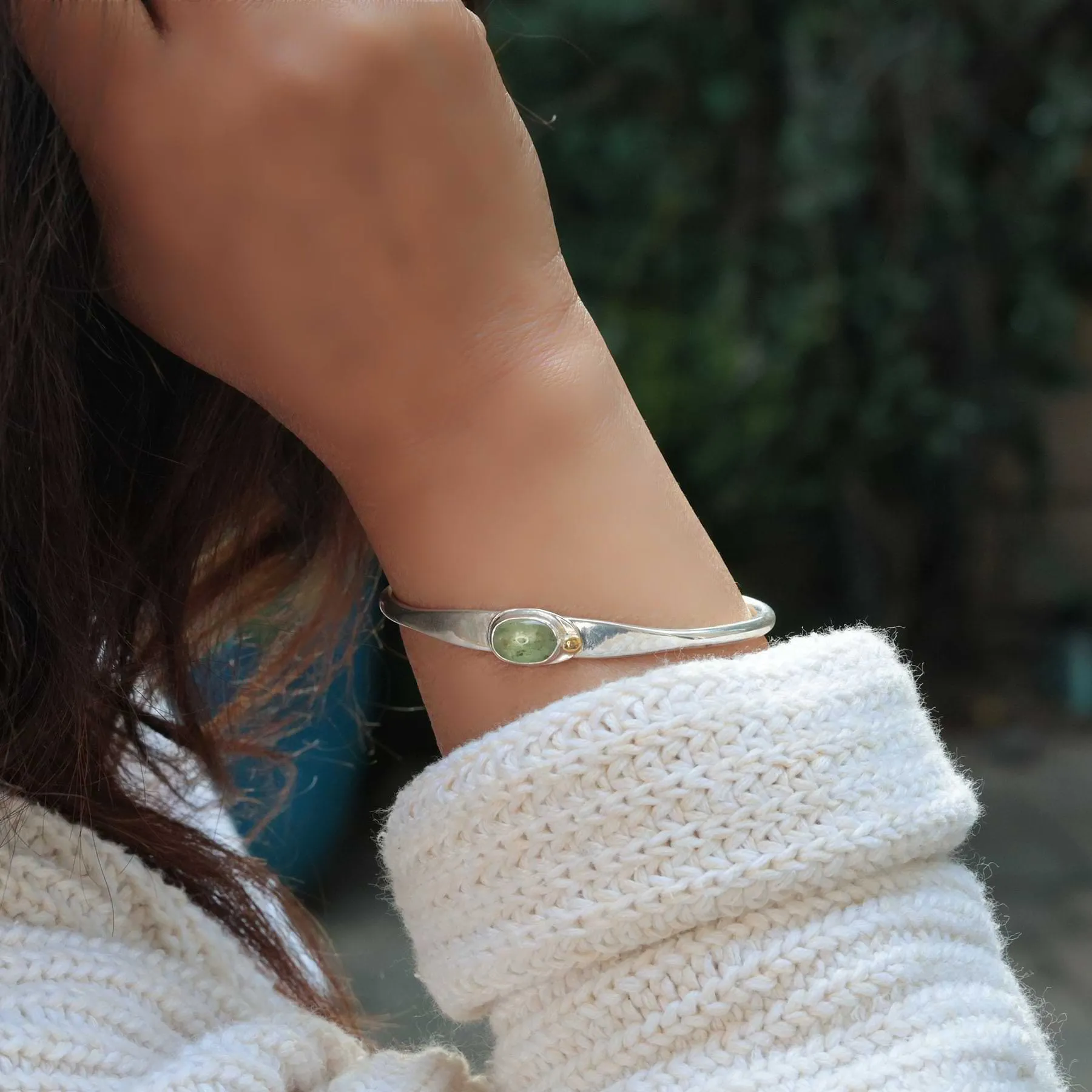 Green Kyanite Silver Cuff Bracelet