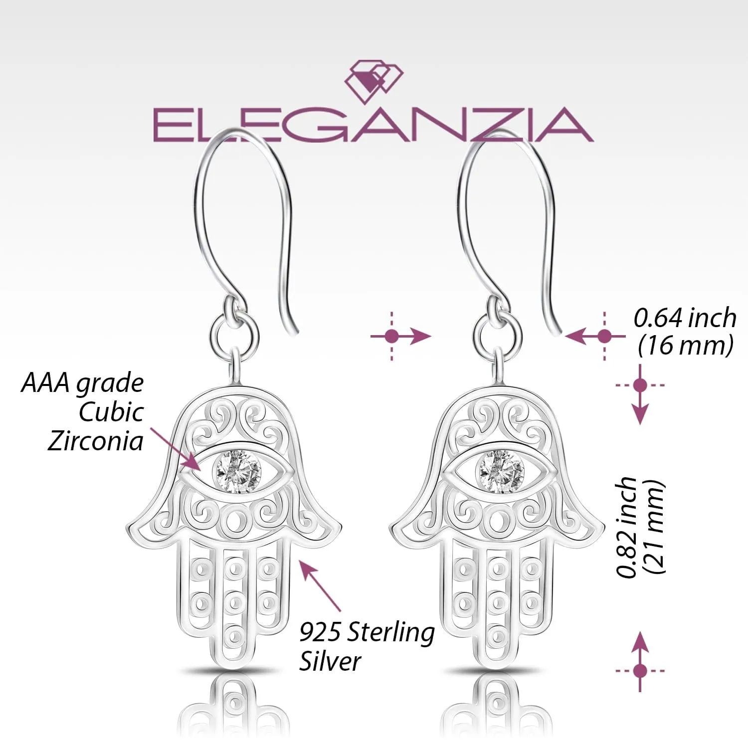 Hamsa Evil Eye Earrings Dangle Sterling Silver