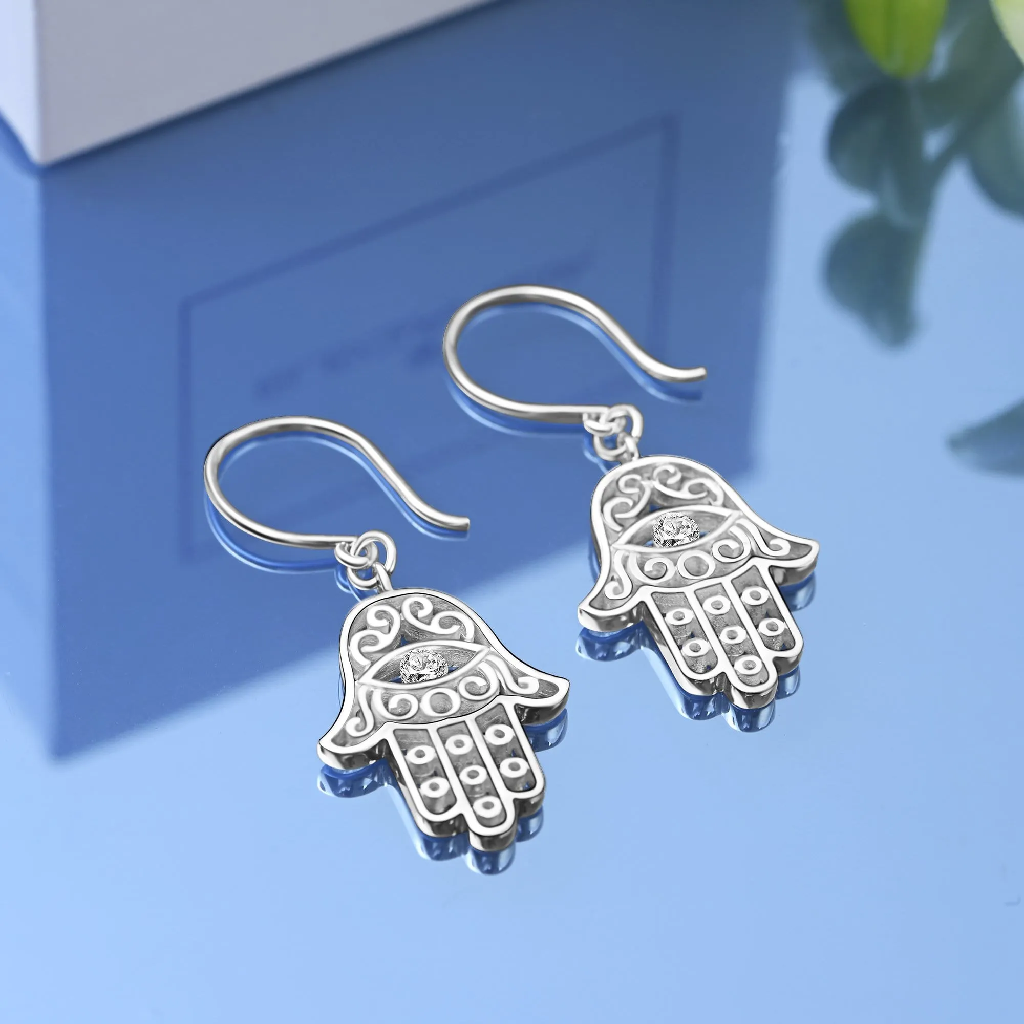 Hamsa Evil Eye Earrings Dangle Sterling Silver