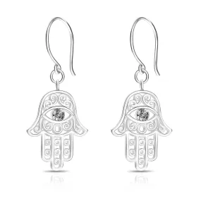 Hamsa Evil Eye Earrings Dangle Sterling Silver