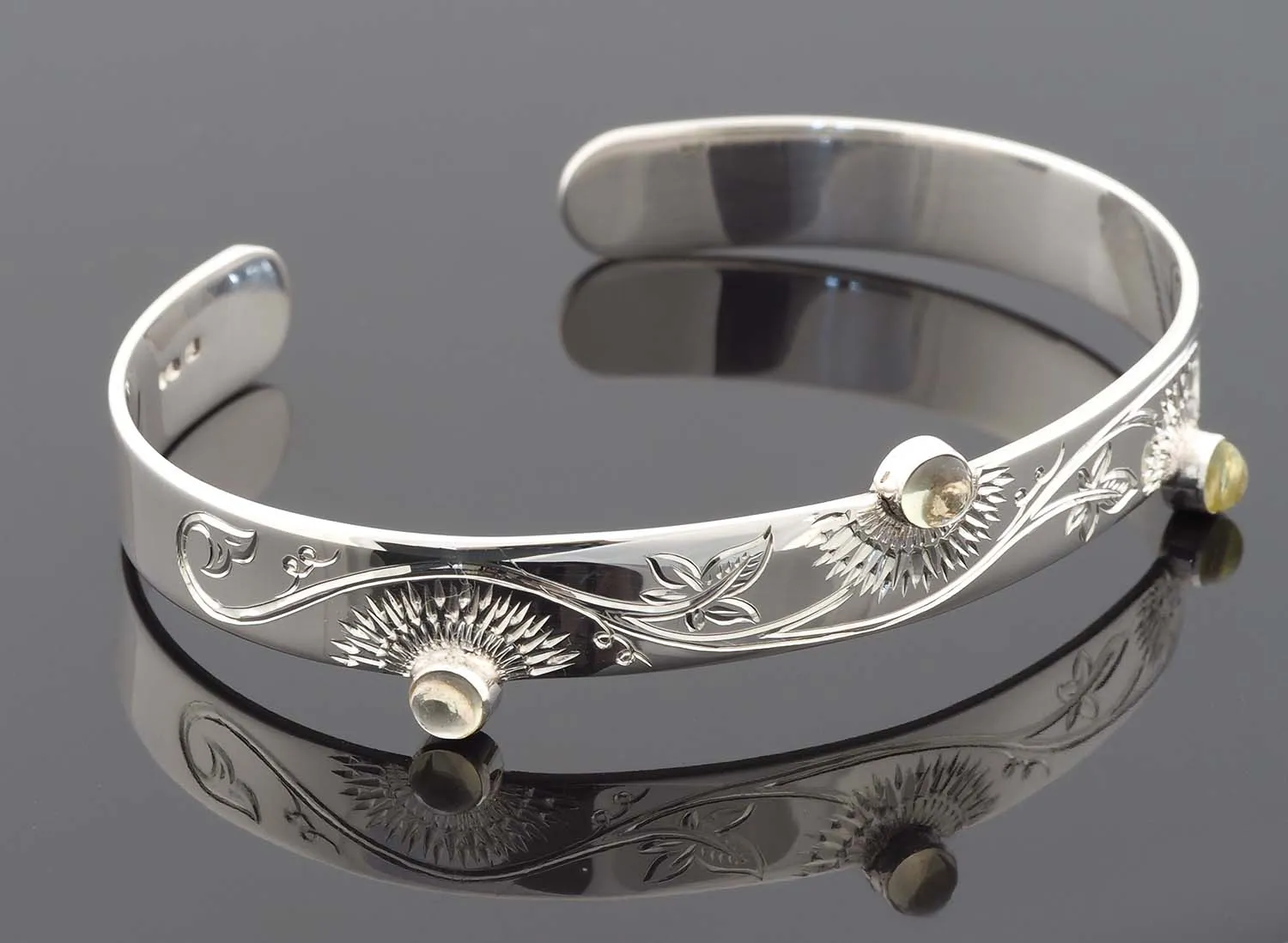 Handmade 8mm Ladies Silver Cuff Bracelet Engraved Passion Flower