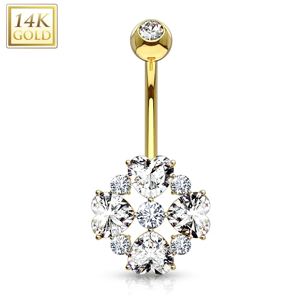 Heart Cut Flower Petals CZ 14 Karat Solid Gold WildKlass Navel Ring