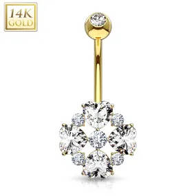 Heart Cut Flower Petals CZ 14 Karat Solid Gold WildKlass Navel Ring