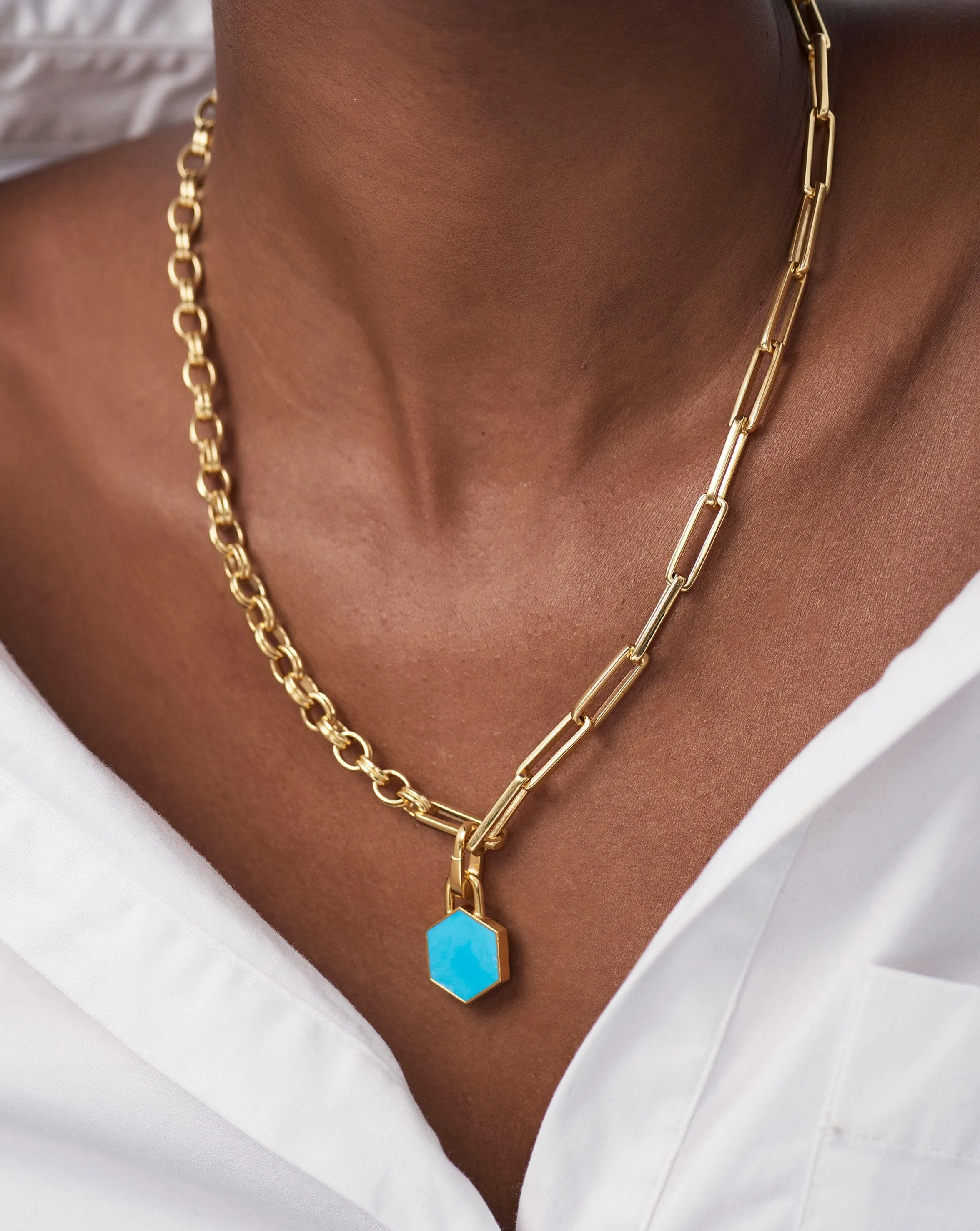 Hex Clip-on Pendant | 18ct Gold Plated Vermeil/Turquoise